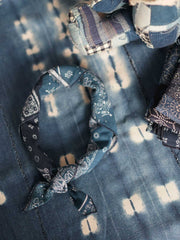 ペイズリーパッチワークヒャクヤ布インディゴ染バンダナ