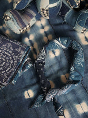 ペイズリーパッチワークヒャクヤ布インディゴ染バンダナ