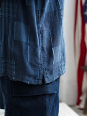 ヒャクヤブパッチワークデザイン半袖チェックシャツ