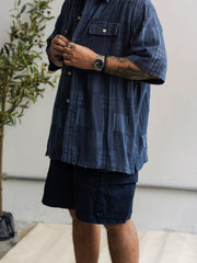 ヒャクヤブパッチワークデザイン半袖チェックシャツ