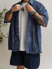 ヒャクヤブパッチワークデザイン半袖チェックシャツ