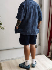 ヒャクヤブパッチワークデザイン半袖チェックシャツ