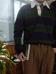ラグビーストライプ 長袖ポロシャツ
