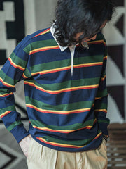ラグビーストライプ 長袖ポロシャツ