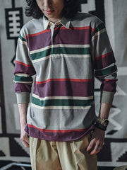 ラグビーストライプ 長袖ポロシャツ