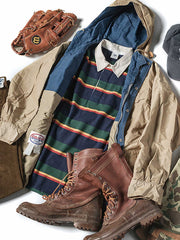 ラグビーストライプ 長袖ポロシャツ