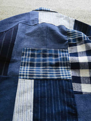 藍染め 布コンビ長袖シャツ