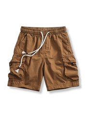 マルチポケットワークショーツの正面全体像、オレンジのスタイル。