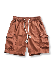 マルチポケットワークショーツの正面全体像、オレンジのスタイル。