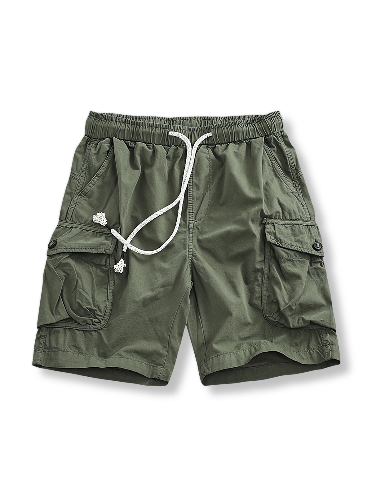 マルチポケットワークショーツの正面全体像、オレンジのスタイル。