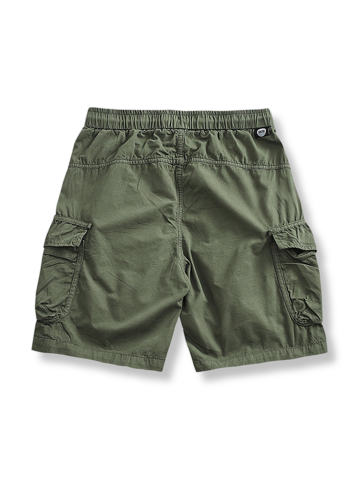 マルチポケットワークショーツの正面全体像、オレンジのスタイル。