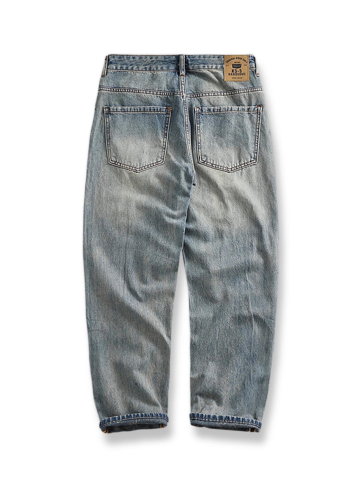 ヴィンテージダメージパッチワークデニムパンツの全体像