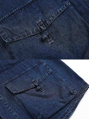 多ポケット デニム はんてん風 半袖ジャケット