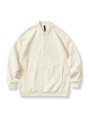 ハーフボタンラウンドネック コットンスウェット