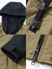 機能風配色 フード付きアウトドアジャケット