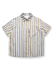 コントラスト ストライプ 半袖シャツ