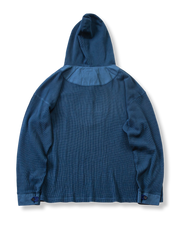 藍染ワッフルドロップショルダーフード付きパーカー