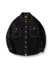 3色 無地ポケット デニムシャツ