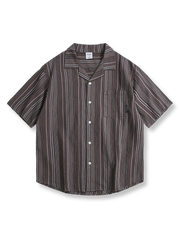 キューバカラー ストライプ 半袖シャツ