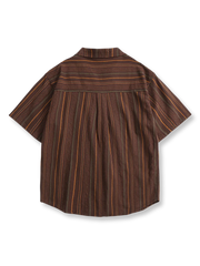 キューバカラー ストライプ 半袖シャツ