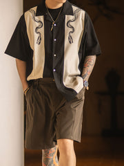 蛇骨プリントボウリングシャツ