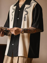 蛇骨プリントボウリングシャツ