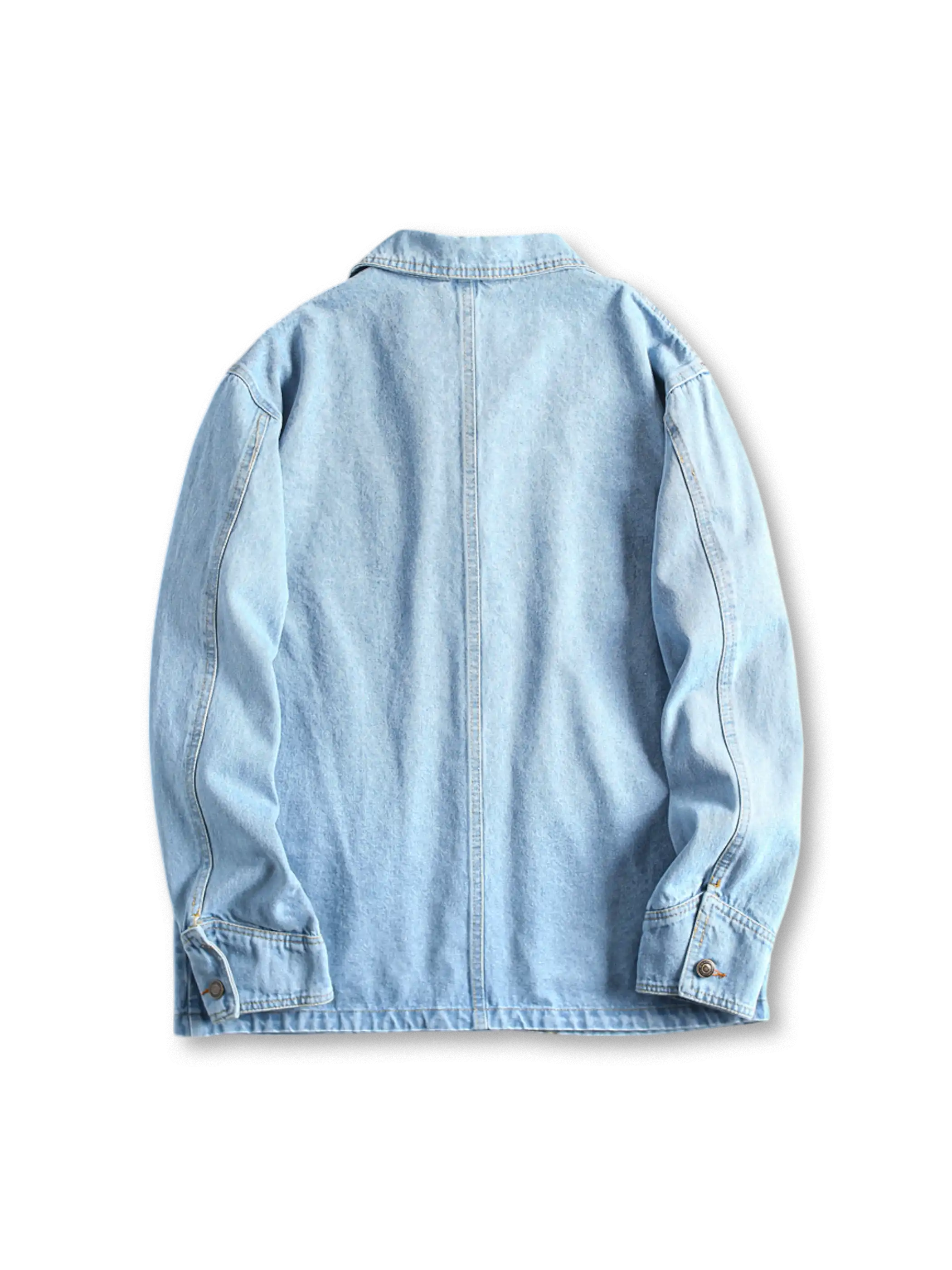 ウォッシュ加工のデニムジャケット、多ポケット付き