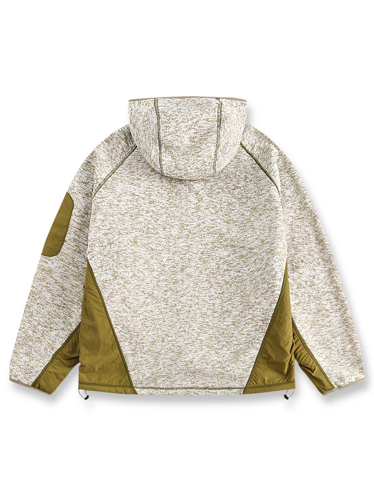 製品画像
「ミニマルなパッチワークデザインと高性能素材が融合したパッチワークヘビージャケットの全体展示画像。保温性、防風性を備え、寒冷な天候でも軽やかに対応できるデザインが特徴。」
詳細画像
「ジッパーポケットとパッチワークデザインのディテール特写。袖部分のジッパーポケットが実用性を高め、ダブルジッパー仕様により着脱が容易で、視覚的なアクセントとしてバイカラーのパッチワークが際立つ。」