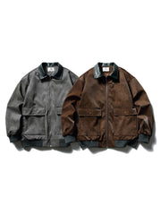 製品画像:
ヴィンテージ加工が施された大容量ポケット付きレザージャケット。クラシックなアメリカンフライトジャケットデザイン、レトロな質感と実用性を兼ね備えたアイテム。
詳細画像:
ヴィンテージ加工されたレザーと大容量ポケット、立体的なカッティングが特徴。快適なフィット感とワークウェアの要素が融合したデザイン。