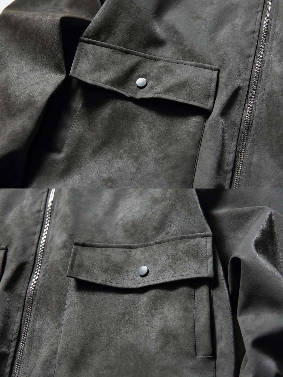 製品画像:
ヴィンテージ加工が施された大容量ポケット付きレザージャケット。クラシックなアメリカンフライトジャケットデザイン、レトロな質感と実用性を兼ね備えたアイテム。
詳細画像:
ヴィンテージ加工されたレザーと大容量ポケット、立体的なカッティングが特徴。快適なフィット感とワークウェアの要素が融合したデザイン。