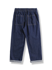 ウォッシュ加工ワイドレッグデニムパンツ