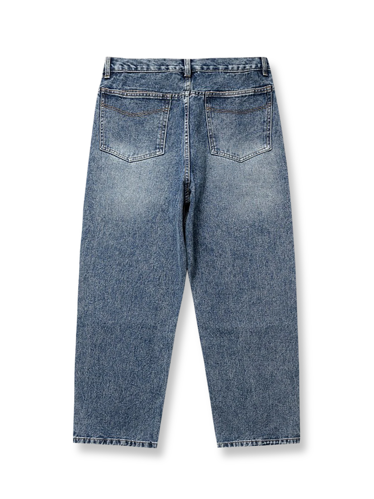 製品画像
「ワークテイスト デニムパンツの正面全体図。20世紀中頃のクラシックなワークウェアスタイルにインスパイアされたデザインで、高品質10ozデニム素材を使用。水洗加工とヴィンテージ風の色落ち加工が特徴で、ワイドなストレートシルエットが快適な履き心地とヴィンテージ感を提供。」
詳細画像
「ワークテイスト デニムパンツのディテール特写。膝部分には強化ステッチが施されたパッチデザインを採用し、耐久性を向上させつつ立体感のあるビジュアルを演出。左右対称の大きなユーティリティポケットが収納性を高め、デザインアクセントとしても機能。ウエストの調節可能なドローコードが快適なフィット感を提供。」