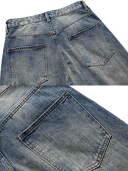 製品画像
「ヒゲ加工 ウォッシュ バンブーデニムパンツの正面全体図。クラシックなヒゲ加工と竹節模様を特徴としたバンブーデニム素材を使用し、自然な色落ちと立体感を演出。ヴィンテージ感とモダンな直筒シルエットが融合した万能なデザイン。」
詳細画像
「ヒゲ加工 ウォッシュ バンブーデニムパンツのディテール特写。竹節模様が立体的な風合いを生み出し、ウエストやポケットの縁には丁寧なステッチが施され、デザイン性と耐久性を向上。自然な色落ち加工がヴィンテージ感を引き立てる。」