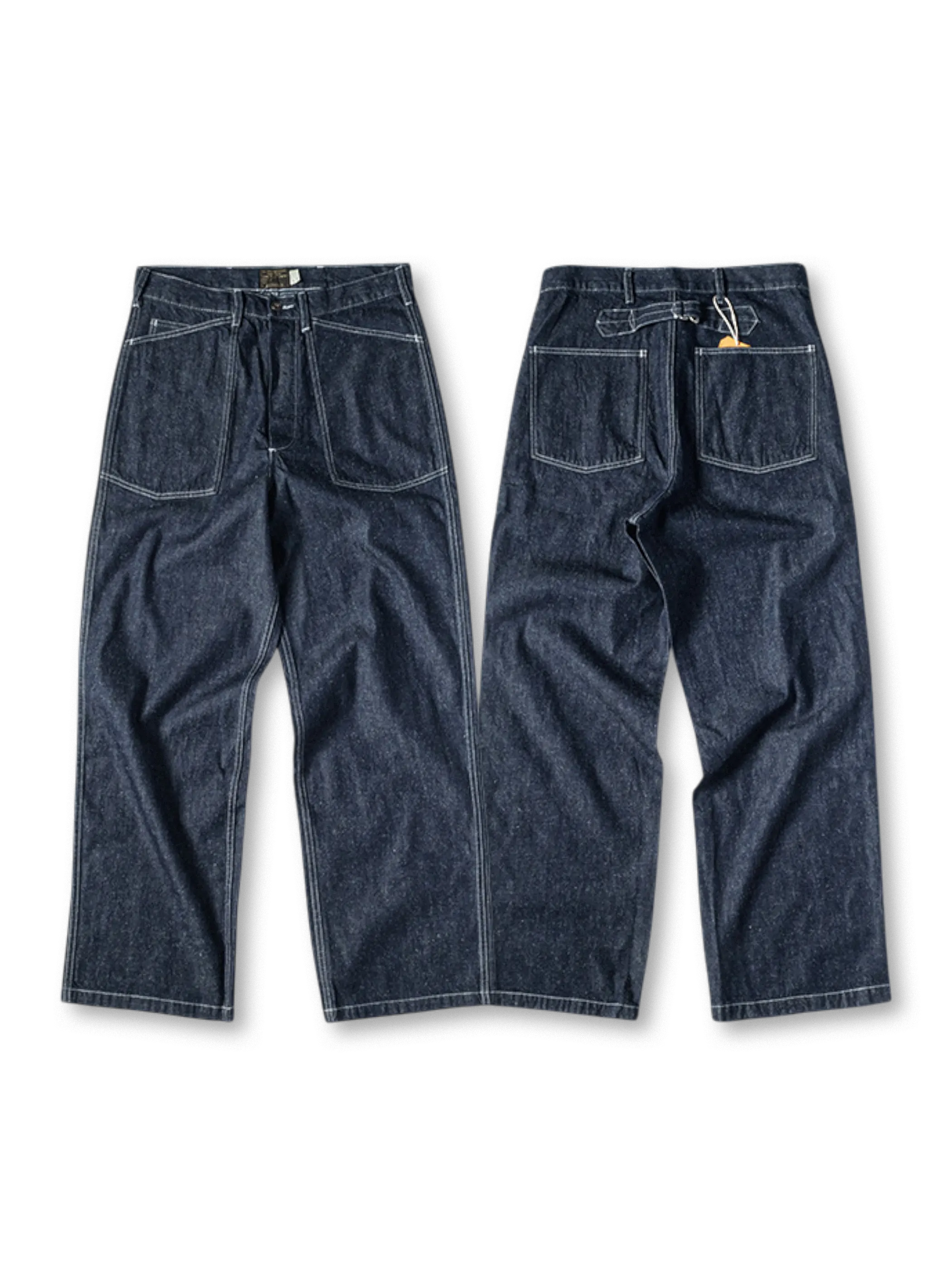 パリスボタン赤耳セルビッチデニムワークパンツ全体像