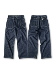 パリスボタン赤耳セルビッチデニムワークパンツ全体像