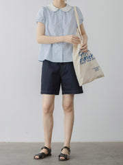 レトロ カラードットコットン ピーターパンカラー ショートスリーブシャツ