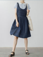 レトロ カラードットコットン ピーターパンカラー ショートスリーブシャツ