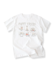 PESSOA CLUB アメリカンレトロ 犬柄プリント コットンTシャツ全体像