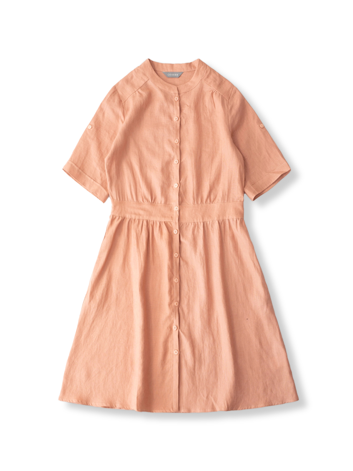 PESSOA CLUBのフレンチレトロスタイルのハイカラー リネンドレス全体像