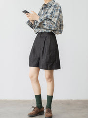 ハイウエスト デニム ショートパンツ