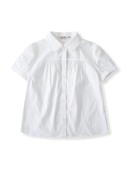 フレンチレトロスタイルのピーターパンカラー 白色コットンシャツ全体像