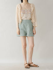 レトロ レース サンケア 長袖ブラウス