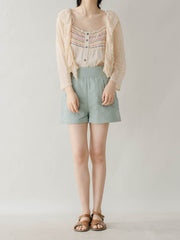 レトロ レース サンケア 長袖ブラウス