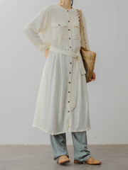 レトロ スタンドカラー ドレープ ワンピース