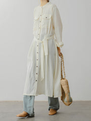 レトロ スタンドカラー ドレープ ワンピース