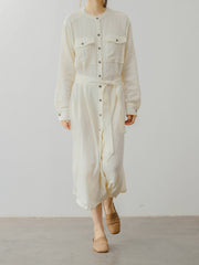 レトロ スタンドカラー ドレープ ワンピース