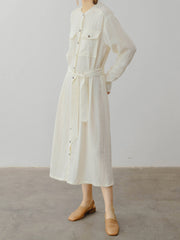 レトロ スタンドカラー ドレープ ワンピース