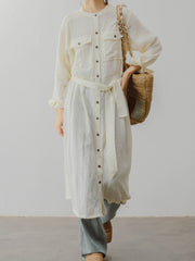 レトロ スタンドカラー ドレープ ワンピース