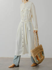 レトロ スタンドカラー ドレープ ワンピース