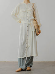 レトロ スタンドカラー ドレープ ワンピース